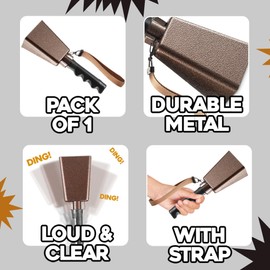 9" Metal Cowbells with Handle - (1 Pack) Cow Bells Loud Cheering Noise Makers for Sporting Events, Football Games, School Spirit, Rallies & Celebrations - Copper Steel Percussion Music Instrument