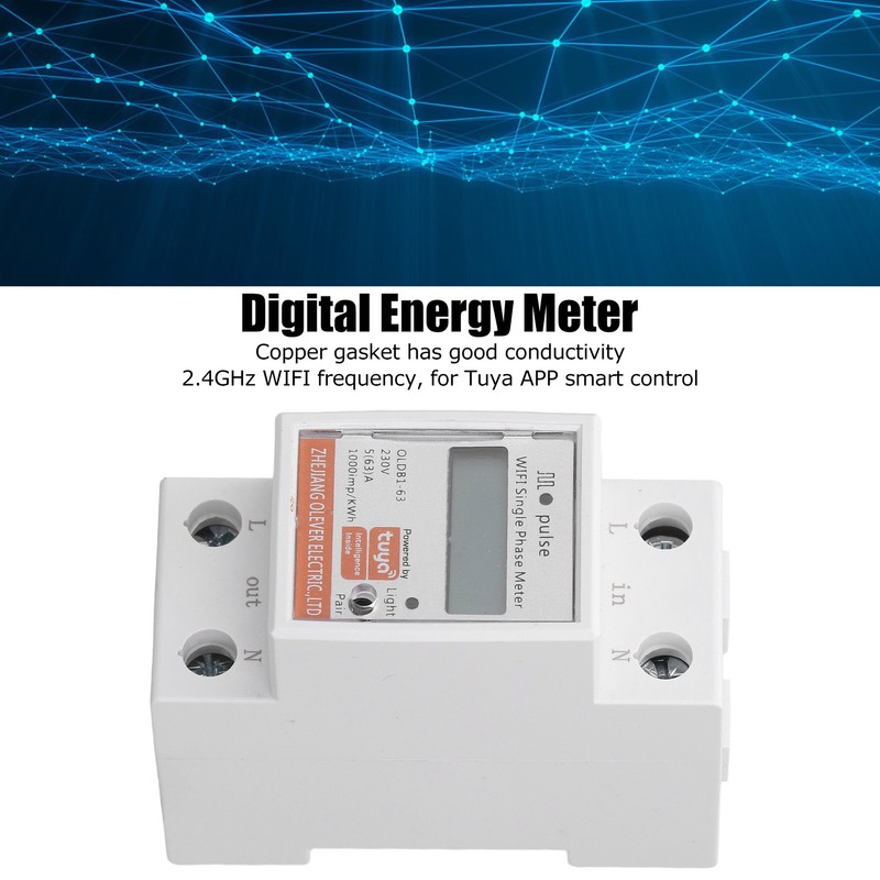 LCD Digital Energy Meter Smart WIFI DIN Rail Mount Single