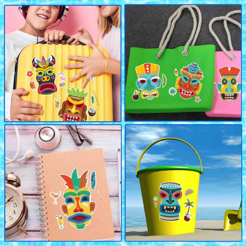 24 Sheets Tiki Make a Face Stickers, Tropical Hawaiian Stickers