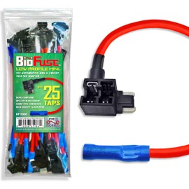 BioFuse 12V Low Profile Mini 25 Piece Add-a-Circuit Car Fuse Tap and Holders Pack (Lot of 25 Automotive LP Mini Blade Fuse Adapters)