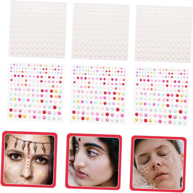 DOITOOL 6hojas Pegatinas De Perlas Rostro De Gemas De Perlas
