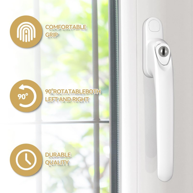 Bwintech 2 Pcs in-Line White UPVC Aluminium Window Handle, 43mm