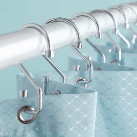 Goowin Shower Curtain Hooks, 12 Pcs S Shape Shower Curtain Rings, Rustproof Black Shower Curtain Rings, Multi-Functional Shower Hooks for Shower Curtain, Kitchen Utensils, Clothing, Towels,（Chrome）