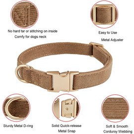 Petiry Soft Corduroy Fibric Dog Collar with High Grade Metal Buckle, for Small Dogs.(Brown,Small:10-15")