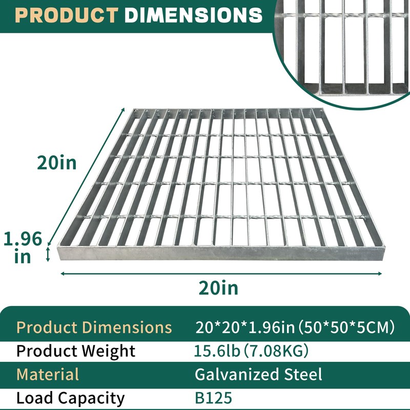 Tongmo 1.9IN Thick Galvanized Steel Drain Grate, B125 Class Sewer