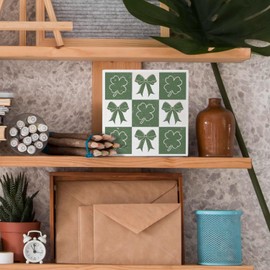 Nvotell Four Leaf Clover Decorations, Coquette Green Bow Lucky Shamrock Wooden Box Sign, St Patrick's Day Decorations, Lucky Shamrock Wood Block Signs for Home Office Desk Table Shelf Decor, 5x5 Inch