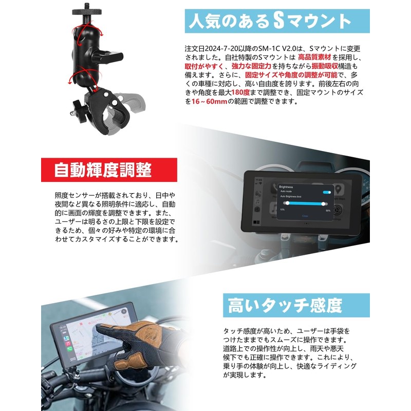 NikoMaku Smart Monitor for Motorcycles, Ultra Thin + USB Power