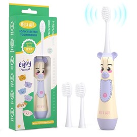 NELL&WELL Kids Electric Toothbrush, 2-Min Timer, 3 Modes with Memory, IPX 7 Waterproof, Battery Powered Kids Toothbrush with 3 Soft Bristles Heads for Children Boys and Girls Ages 3+ - Purple Bear