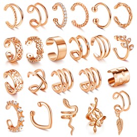 YADOCA 22Pcs Adjustable Ear Cuffs for Women Ear Cuff Earrings Non Piercing Ear Cuff Set Cartilage Helix Clip On Wrap Earring Set Non-Pierced Cuff Earrings For Women Girls Silver/Gold/Rose gold/Black