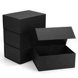 SPEPLA 4 Pack 9.5x7x4 Magnetic Gift Boxes Black Magnetic Closure Gift Box for Wedding, Christmas, Birthday Presents