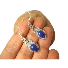 Art Gecko Teardrop Shaped Blue Lapis Lazuli Sterling Silver 925 Gemstone Earrings