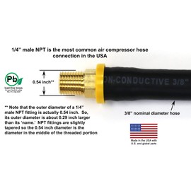 15-inch Short Air Compressor Hose: 1/4" Male NPT To 1/4" Male NPT Connections (Lead-Free Brass)