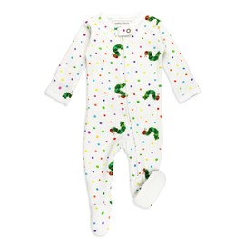 L'ovedbaby Unisex Baby Organic 2-Way Zipper Footie, Caterpillar, 3-6m