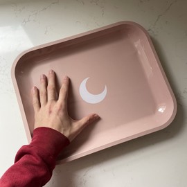 Brando Moon Large Metal Bowl Pink - Slightly Curved Edges and Smooth Surface - 13 x 10.5 Inches