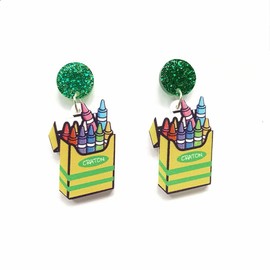 Teachers Appreciation Day Earrings Pencil Crayon Boxes Colorful Acrylic Drop Dangle Earring Cute Funny Back To Teacher Jewelry Gifts (Crayon)