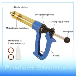 RANCH CHOICE 50ML Semi Automatic Livestock Syringe, Adjustable Continuous Repeating Luer Lock Syringe for Cattle Cow Goat Sheep Pig