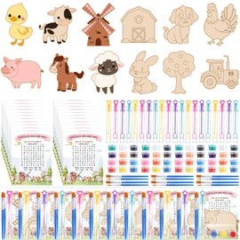VioraWhite 24 Set DIY Wooden Painting Art Kit Bubble Wand Wood Coloring Crafts Paint Crafts Gifts Bulk for Classrooms Birthday Party Favors (Jungle Animal)