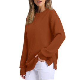 Saloogoe Womens Fall Fashion 2024 Outfits Oversized Sweatshirt Trendy Loose Fit Tops Long Sleeve Shirts Winter Clothes Caramel L
