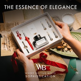 Wordsworth & Black Fountain Pen Gift Set, Includes Ink Bottle, 6 Ink Cartridges, Ink Refill Converter, 4 Replacement Nibs, Premium Package, Journaling, Calligraphy, Smooth Writing Pens [Red Chrome]