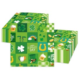 100Pcs Happy St. Patrick's Day Paper Napkins Irish Shamrock Paper Napkins Saint Patty's Day Themed Gnome Napkins Happy Beverage Luncheon Paper Supplies for Home Party Decor Dining Tableware Supplie