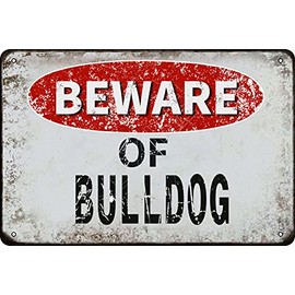Beware of Bulldog vintage Metal Tin Sign Retro Funny Tin Sign For Wall Decor—8" x 12"—Bulldog