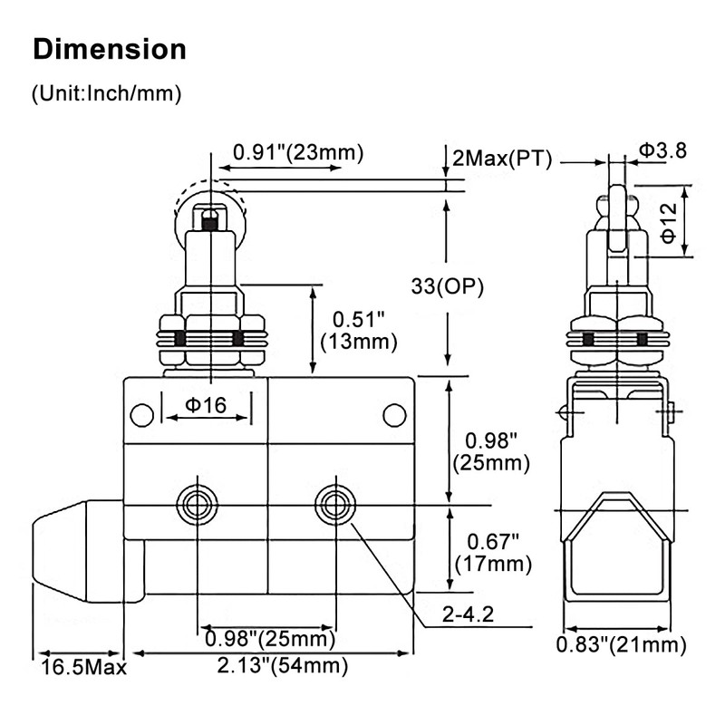 BAOMAIN Limit Switch TZ-7311, Panel Mount Roller Plunger Actuator, 1NO+1NC