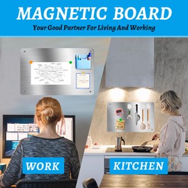 HAOIVE Magnetic Board 17.5" X 11.7" Magnet Board for Wall Stainless Steel Metal Magnetic Board for Wall for Magnet Display Photos Office Supplies Kitchen Stuff Bulletin Board Vision Board(2PC)
