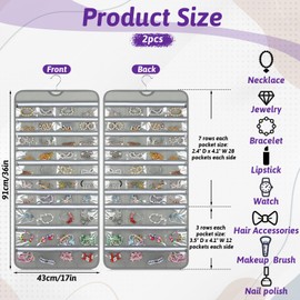HANLANXUE 2 Pack Hanging Jewelry Organizer with 80 Zippered Pockets, Dual-Sided Dustproof Foldable for Travel, Accessories Organizer for Holding Jewelries, Earring Organizers and Storage