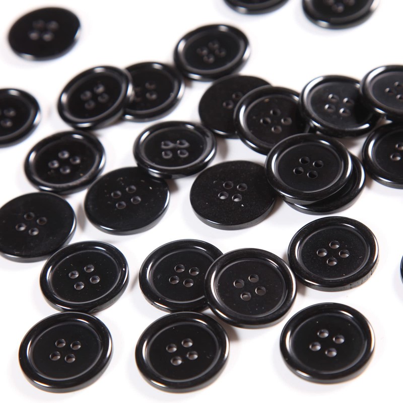 60 botones negros – 1 pulgada de resina de plástico