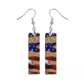 Twisted R Design Earrings, We the People Patriotic Print Wood Bar Printed Earrings Jewelry