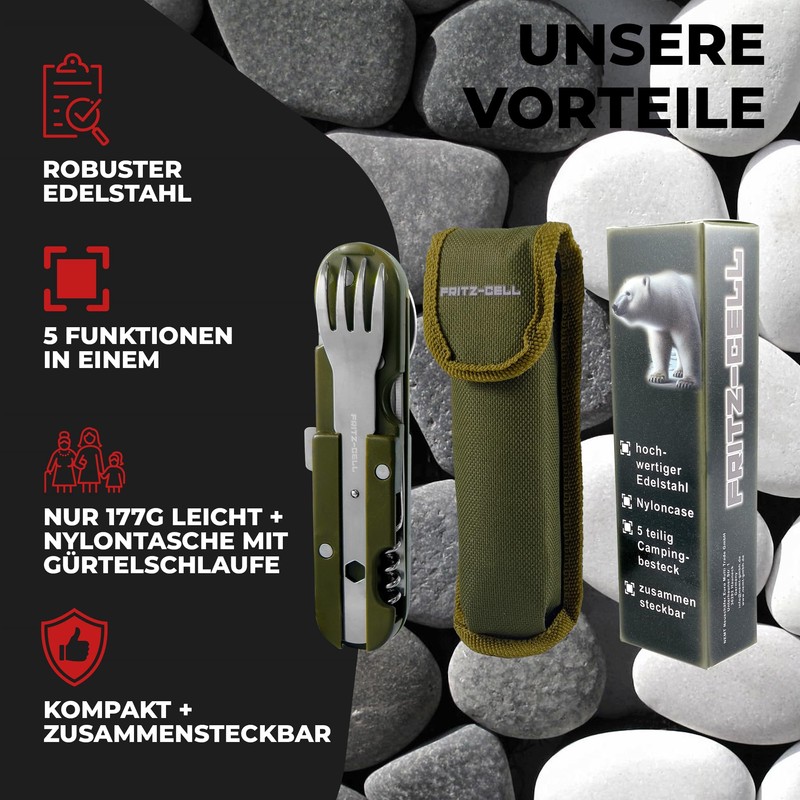Outdoor German Army Cutlery Stainless Steel Camping Cutlery Set 5