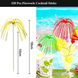 Omsscun 320 Pcs Fireworks Cocktail Sticks, 6 Colours Cocktail Accessories for Drinks, Cocktail Decorations for Drinks, Cocktail Sticks for Drinks, Birthday, Wedding, Christmas, Party, Cupcake, Fruit