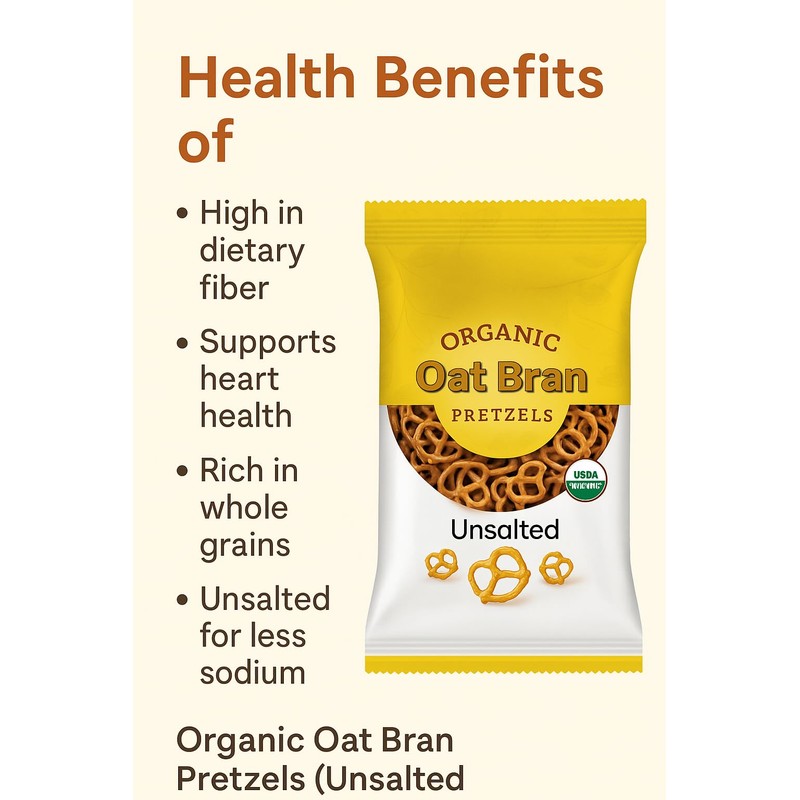 Organic Oat Bran Pretzels, Unsalted, 8 oz, USDA Organic, Kosher,