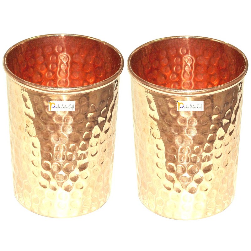 Indian Drinking Cups Pure Copper Hammered Tumbler Drinkware Accessory, Set