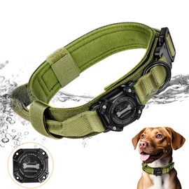 RHXOFYANG Dog Collar with Airtag Holder, Airtag Dog Collar IP68 Waterproof with Control Handle and Metal Buckle, Military Tactical Air Tag Dog Collar Holder for Medium Large Dogs (Green, M)