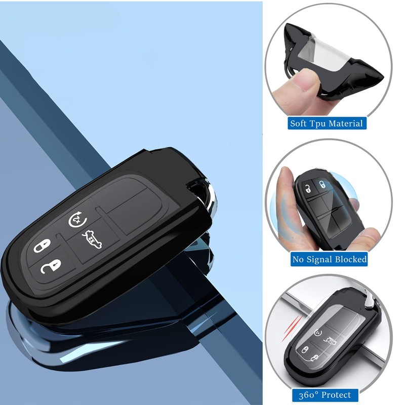 QBUC for Jeep Key Fob Cover with Keychain Soft TPU