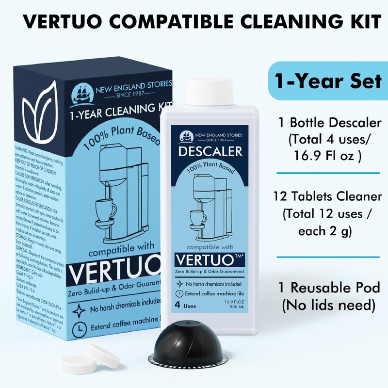 (12 Months Supply) Descaling Kit Compatible with Nespresso Vertuo, Odorless