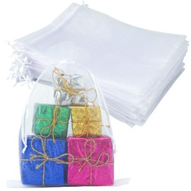 50Pcs White Organza Gift Bags,6.7"x9" Breathable Storage Bag with Drawstring, Sheer Mesh Pouch Bags for Wedding Favor, Jewelry, Festivals, Makeup, Christmas Candy, Desserts