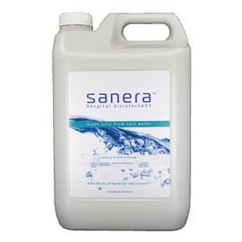 Sanera Sanera hospital disinfectant cleaner ? superior strength: 800ppm FAC (hypochlorous acid) ? long lasting: 8 mo. ? highly sustainable: 100% recycled bottle & boxes ? 1x1.32gal 32% larger than 1 gal
