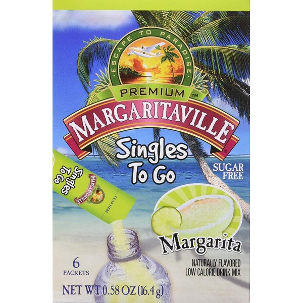 Margaritaville Singles To Go Water Drink Mix Flavored Non-Alcoholic Powder Sticks, Margarita, 6 Count