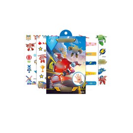 Damoff Super Wings Temporary Tattoos - 100pcs, Waterproof, Cartoon, Yellow, Red, Blue - Kids