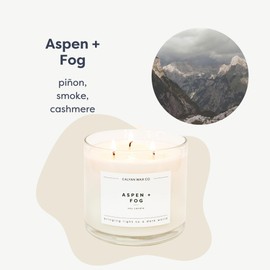Calyan Wax Co. 3 Wick Candle, Aspen + Fog Scented Candle, 43 Hour Burn Time, 3 Wick Soy Candles, Non Toxic & Vegan Soy Wax, Glass Jar Scented Candles, 14.9oz