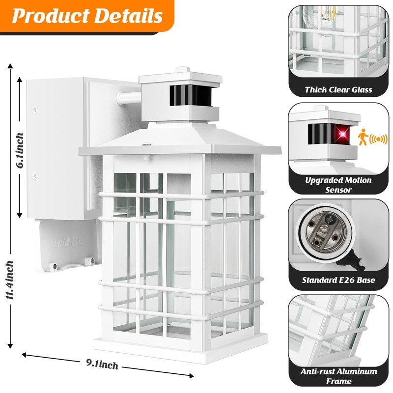 Porch Light with GFCI Outlets Built-in, Motion Sensor Dusk to