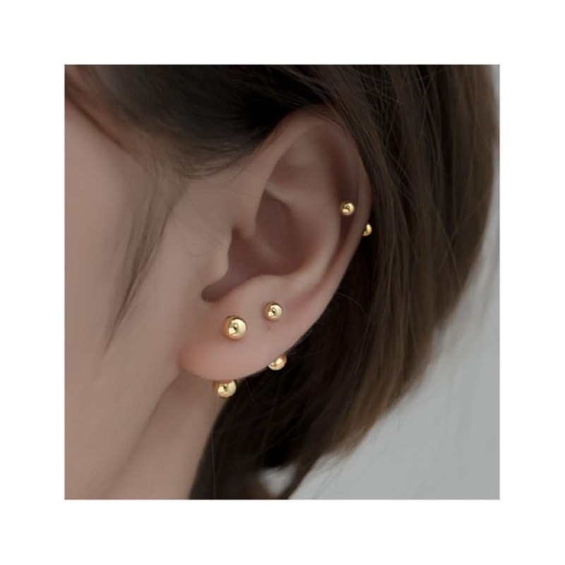 S925 Balls Stud Earrings; Screw Backs Balls; Gold Silver|Hypoallergenic|Ear Healing|Helix