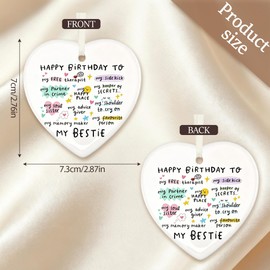 Birthday Gifts for Women Bestie, Funny Heart Ceramic Friendship Ornament