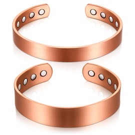 Otuuz 2 Pcs Copper Magnetic Bracelets with 8 Powerful Magnets for Men Women Bronzed Magnetic Adjustable Copper Bangle
