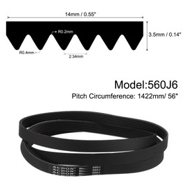 sourcing map 2pcs 560J6 PJ V-Ribbed Belt 6 Ribs 56" Length x 0.55" Width x 0.14" Height, EPDM Rubber Poly V Belt, Multi Wedge Micro V Belt