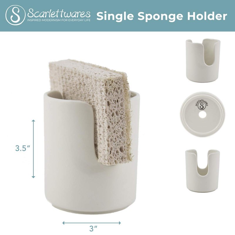scarlettwares Ceramic Dish Sponge Holder for Kitchen Sink Dishwasher Safe