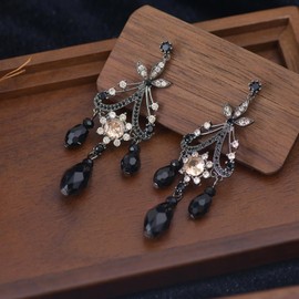 Black Dangle Earrings Vintage Boho Drop Earrings for Women,Black Dangling Earrings Trendy Baroque Earring Bohemian Earring Teardrop Chandelier Tassel (silver black)