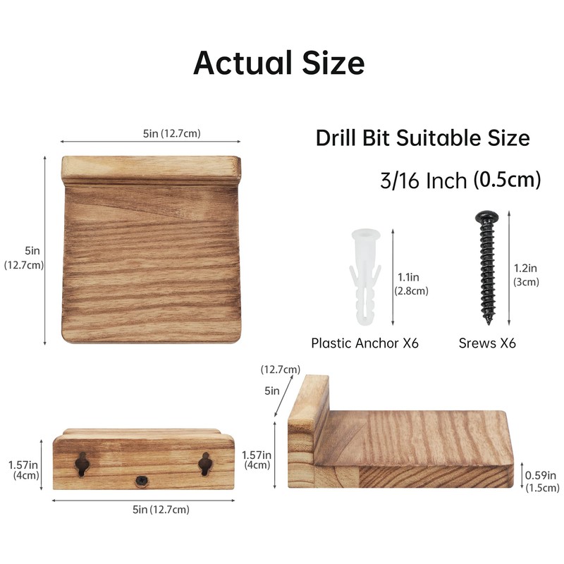 PHOENANCEE 12.7x10x4cm, Wooden Square Floating Shelves, Compact Style Mini Wall